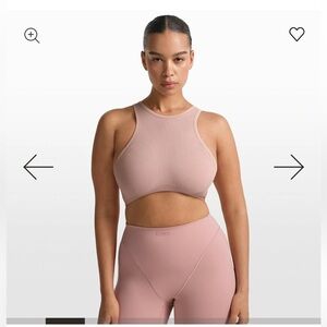 NWT SKIMS Nike Ribbed Seamless Racerfront Bra Size S Color Himalayan/Ecru